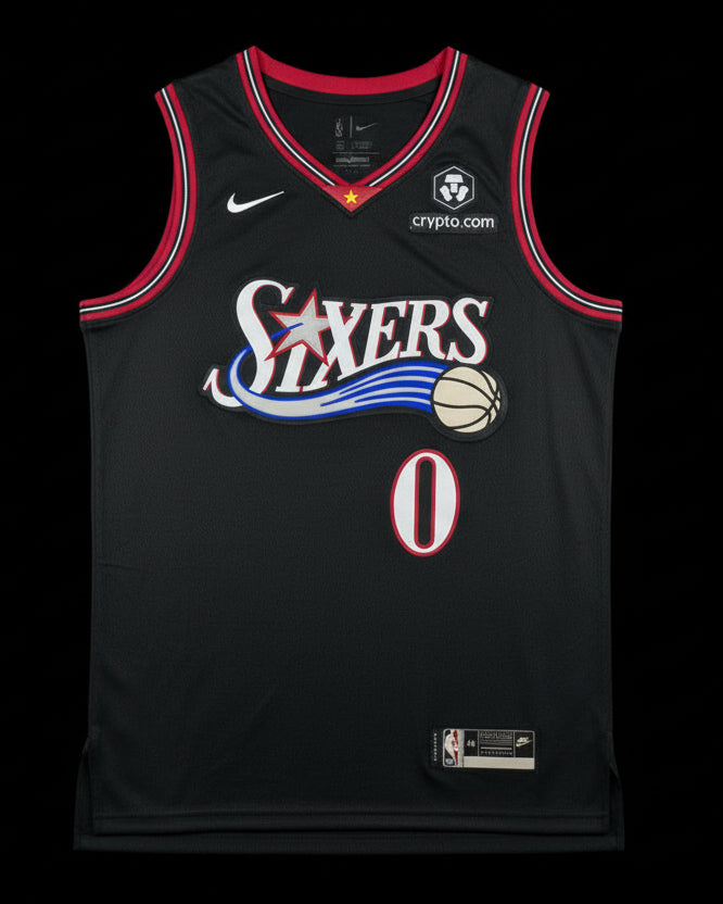 Camiseta Tyrese Maxey Edición Clásica Negra de los Philadelphia 76ers