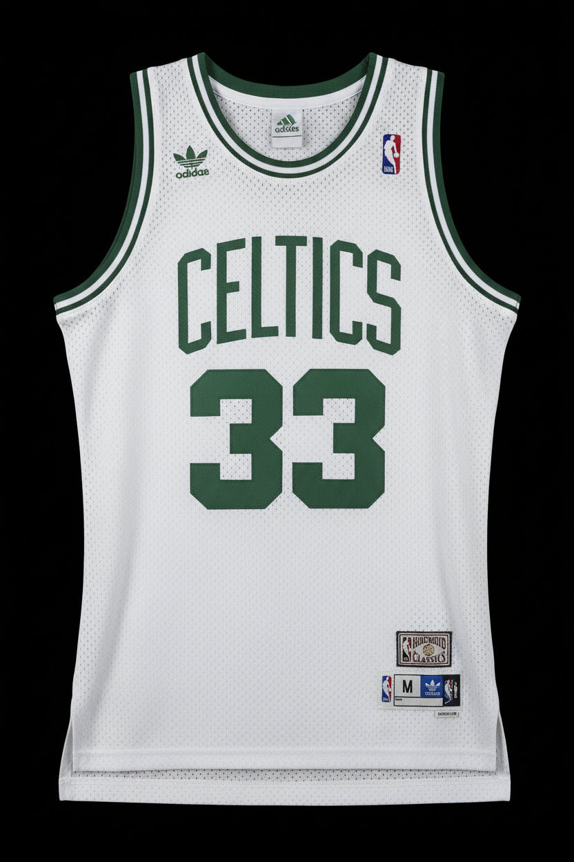 Camiseta blanca de Larry Bird de los Boston Celtics