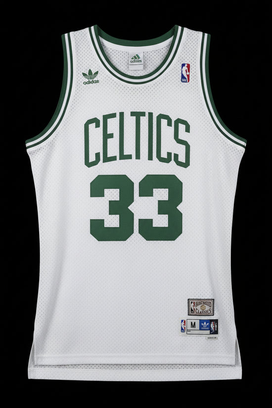 Camiseta blanca de Larry Bird de los Boston Celtics